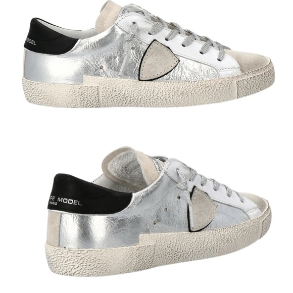 Philippe Model Paris Prsx Low Top Metallic Silver Leather Women's Sneaker Size 8 - Picture 1 of 15
